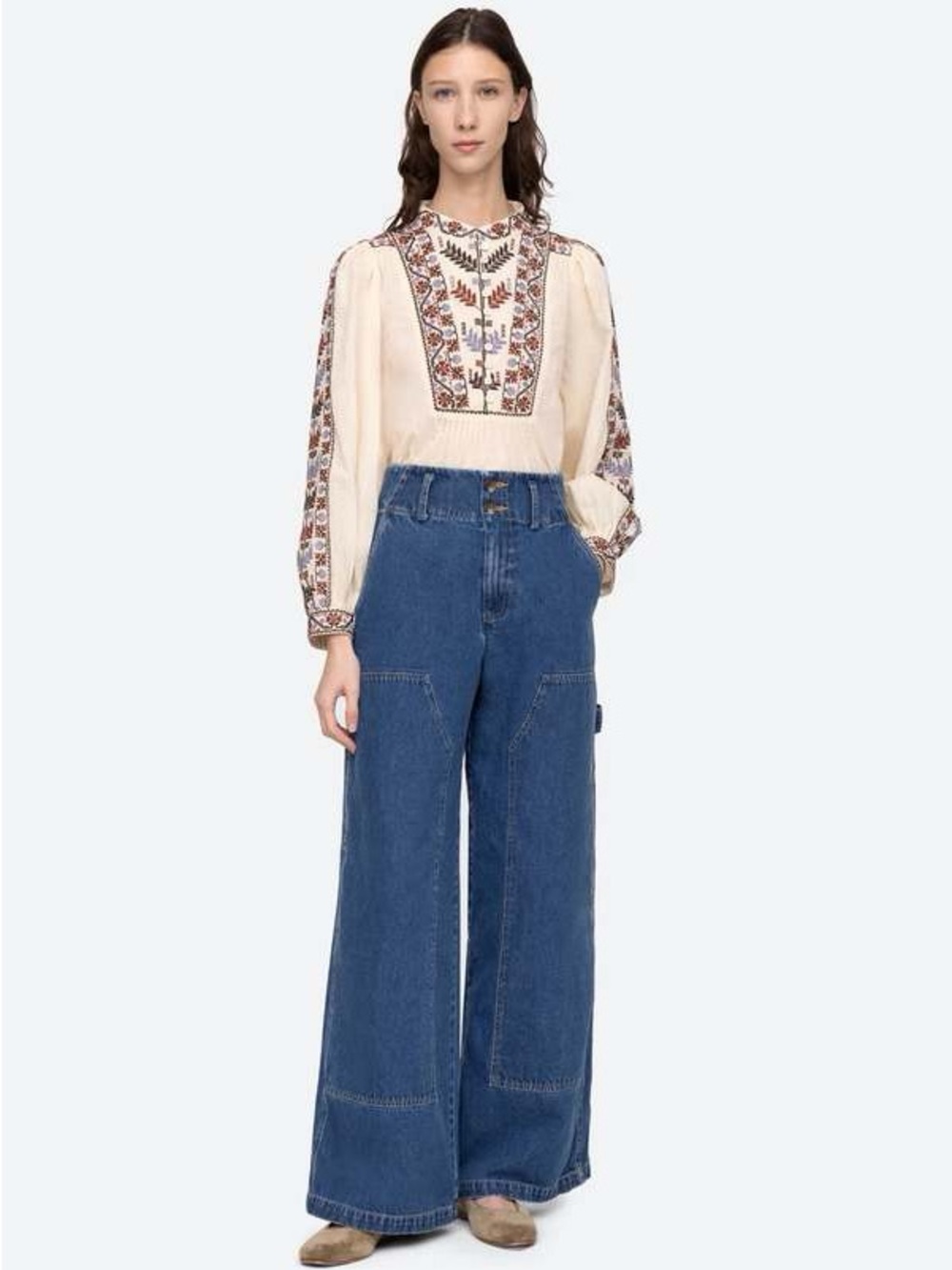 Sea New York Zoe Indigo Denim Cargo Pants Size 2 Wide Leg